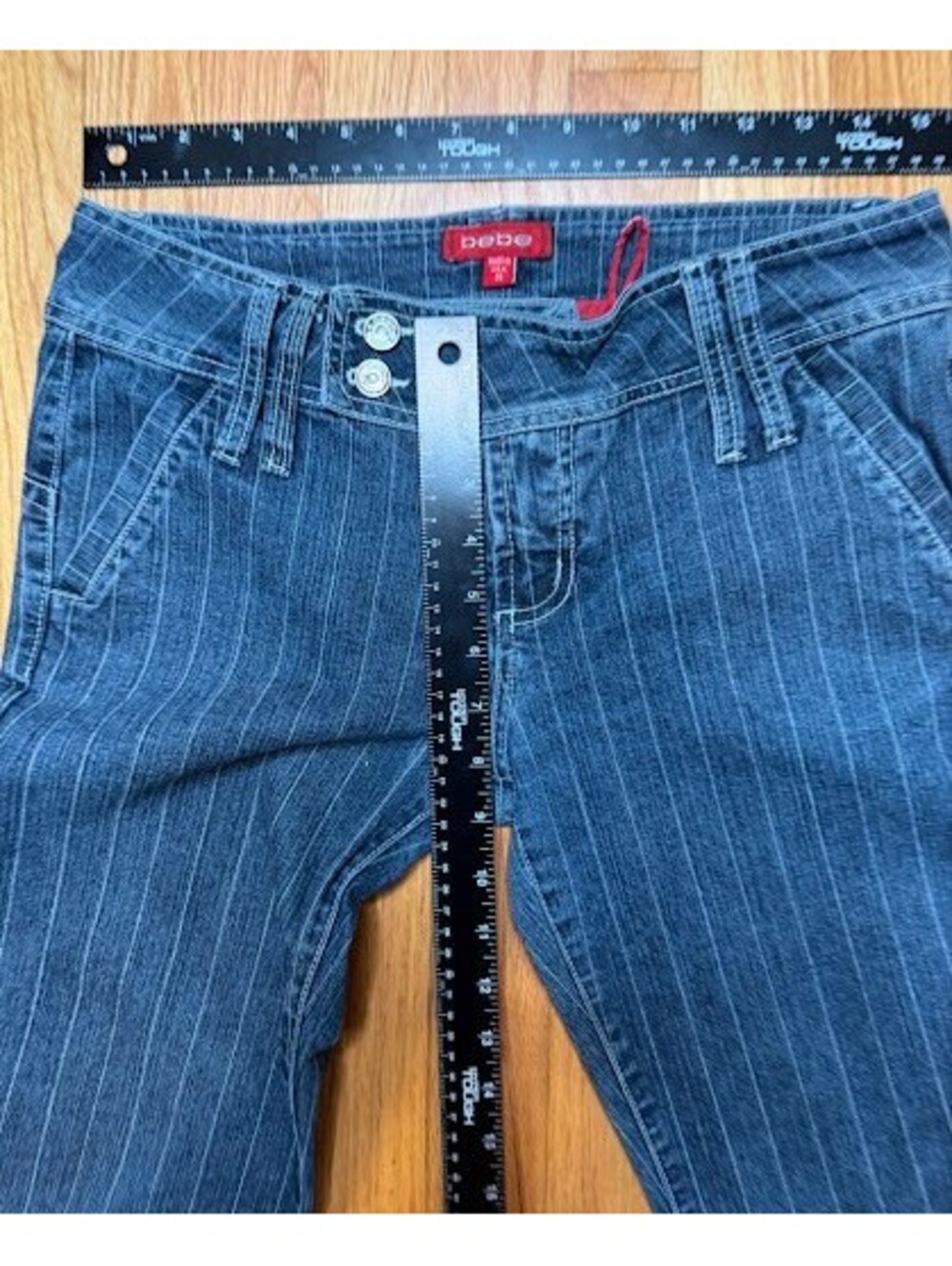 Bebe Y2K Low Rise Pinstripe Flare Jeans Sz 29 Vintage - Picture 7 of 8